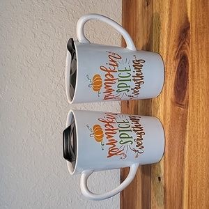Set of 2 New Pumpkin Spice Everything Stoneware Travel Mugs